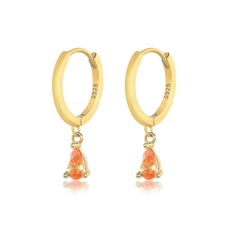 Diamond-Stud Turquoise Hoops Earrings