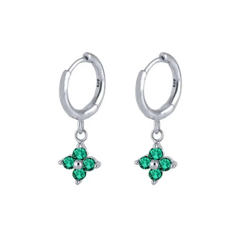 Diamond-Stud Turquoise Hoops Earrings