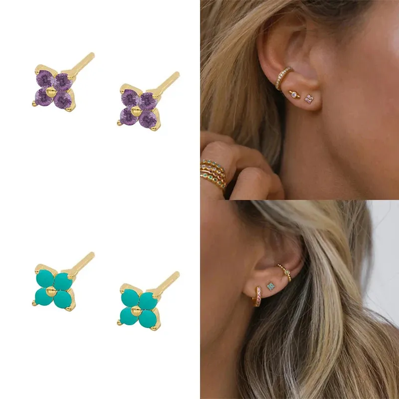 Diamond-Stud Turquoise Hoops Earrings