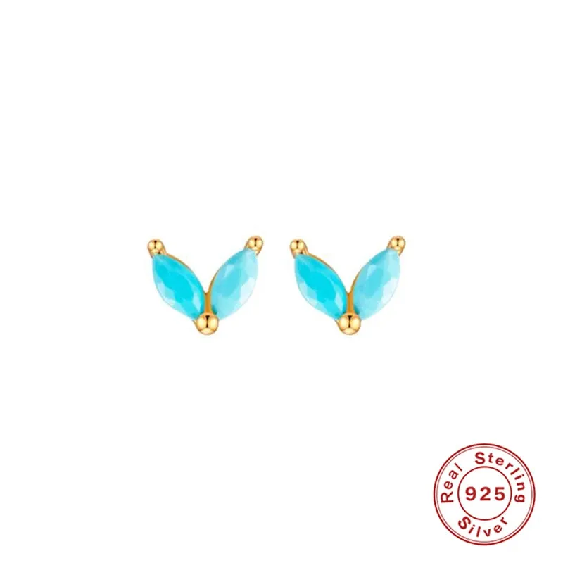 Diamond-Stud Turquoise Hoops Earrings