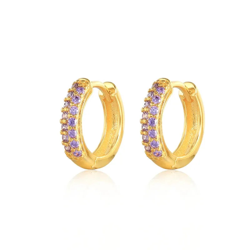 Diamond-Stud Turquoise Hoops Earrings