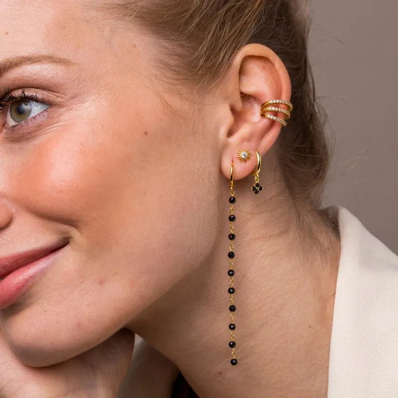 Diamond-Stud Turquoise Hoops Earrings