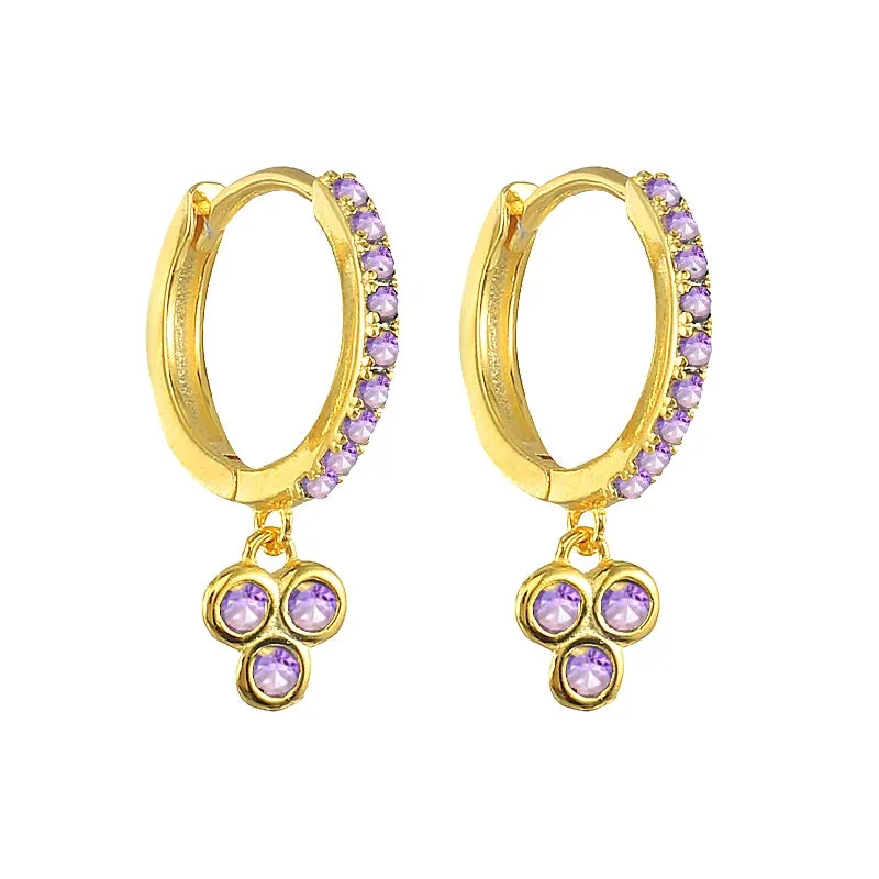 Diamond-Stud Turquoise Hoops Earrings