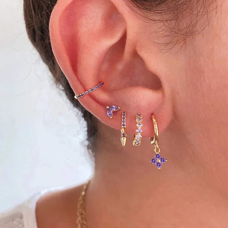 Diamond-Stud Turquoise Hoops Earrings