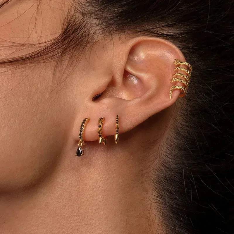 Diamond-Stud Turquoise Hoops Earrings