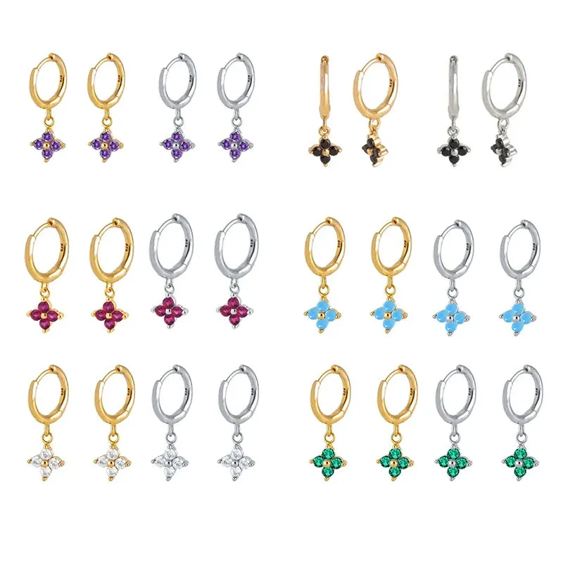 Diamond-Stud Turquoise Hoops Earrings