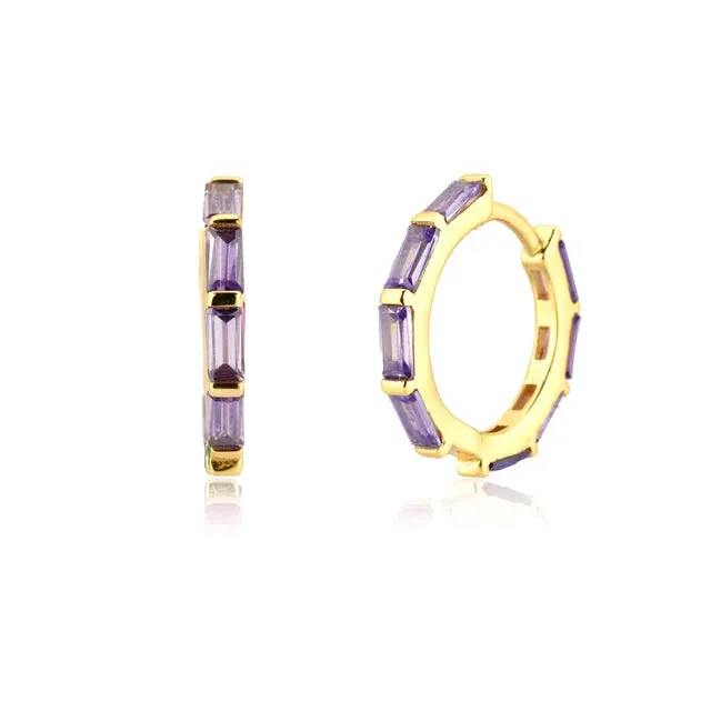 Diamond-Stud Turquoise Hoops Earrings