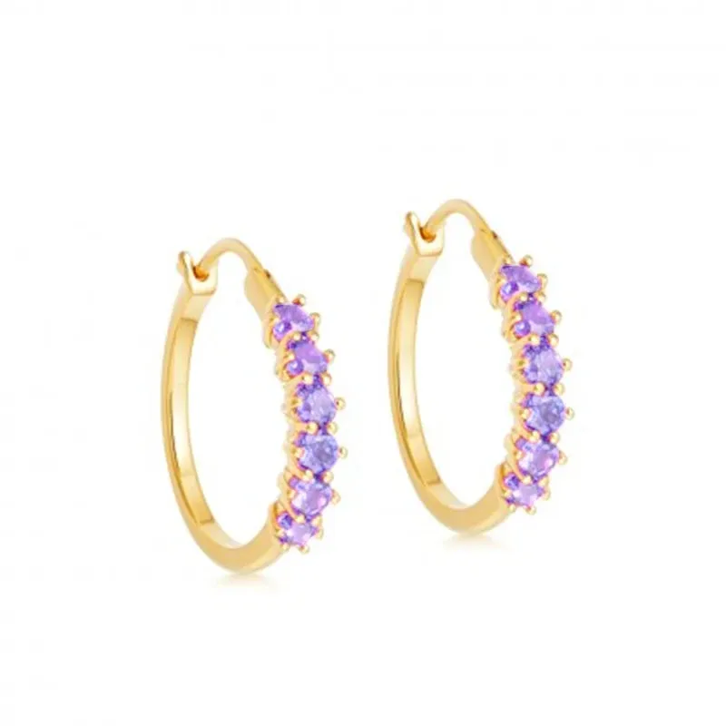 Diamond-Stud Turquoise Hoops Earrings