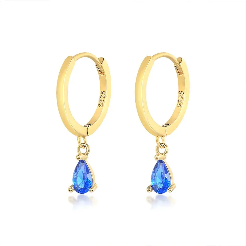 Diamond-Stud Turquoise Hoops Earrings