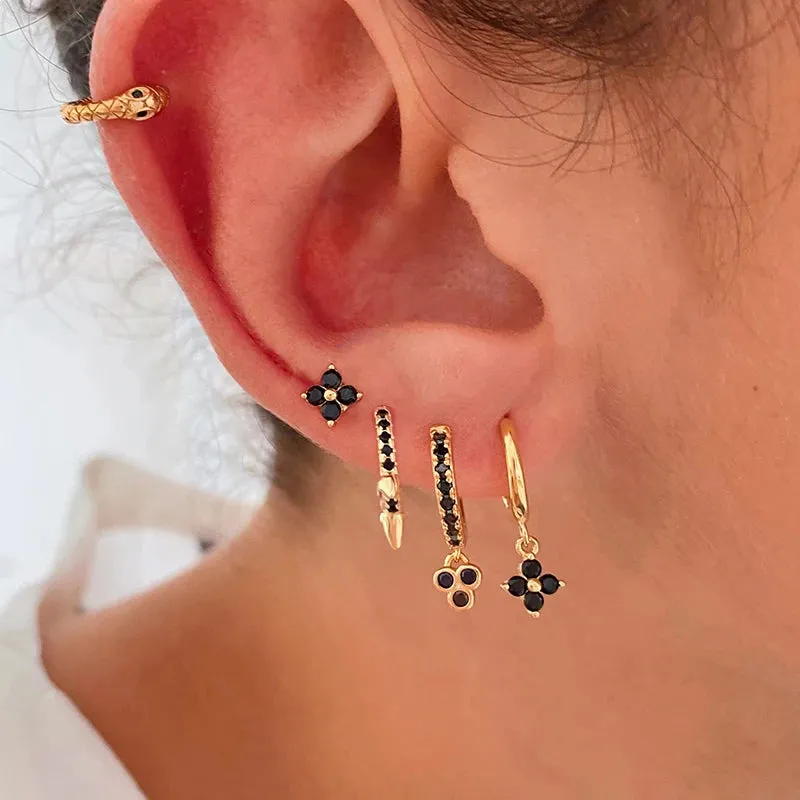 Diamond-Stud Turquoise Hoops Earrings