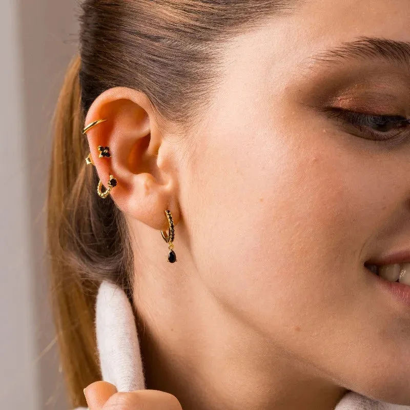 Diamond-Stud Turquoise Hoops Earrings