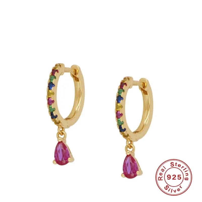 Diamond-Stud Turquoise Hoops Earrings