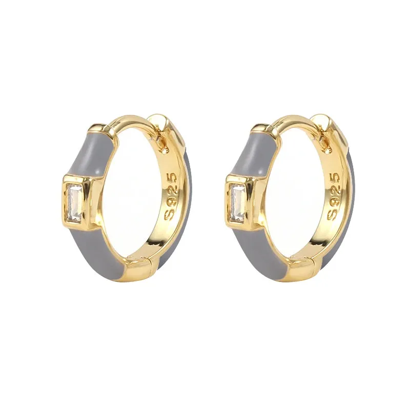 Diamond-Stud Turquoise Hoops Earrings