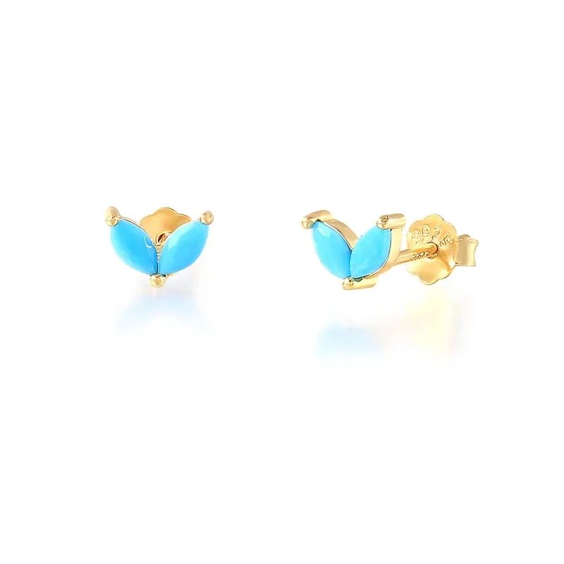 Diamond-Stud Turquoise Hoops Earrings