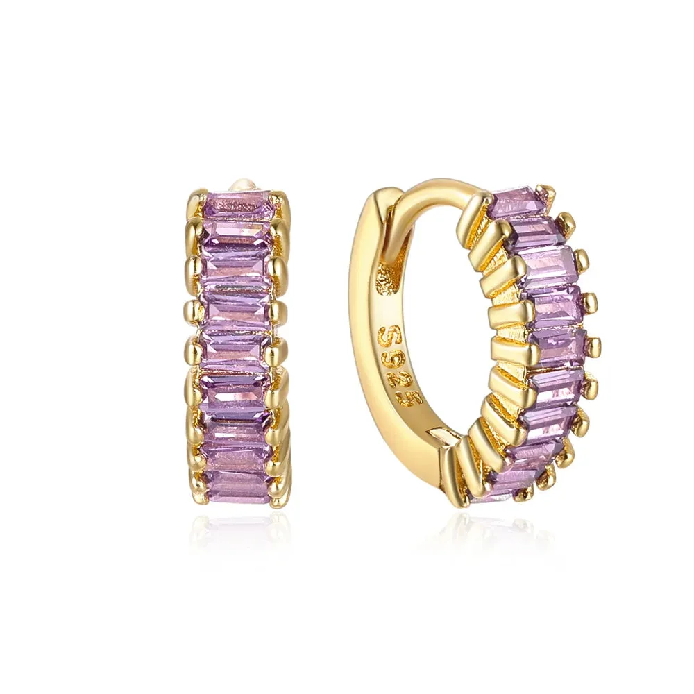 Diamond-Stud Turquoise Hoops Earrings