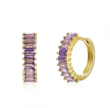 Diamond-Stud Turquoise Hoops Earrings
