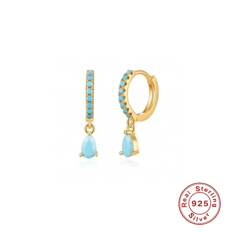 Diamond-Stud Turquoise Hoops Earrings
