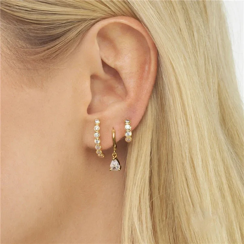 Diamond-Stud Turquoise Hoops Earrings