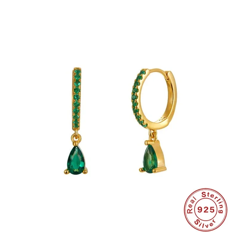 Diamond-Stud Turquoise Hoops Earrings