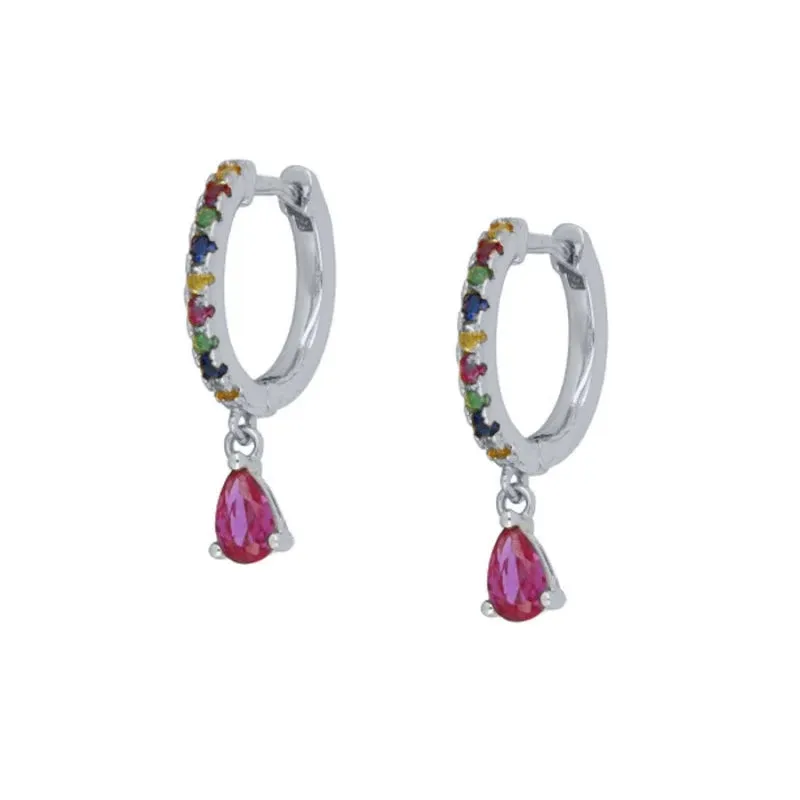 Diamond-Stud Turquoise Hoops Earrings