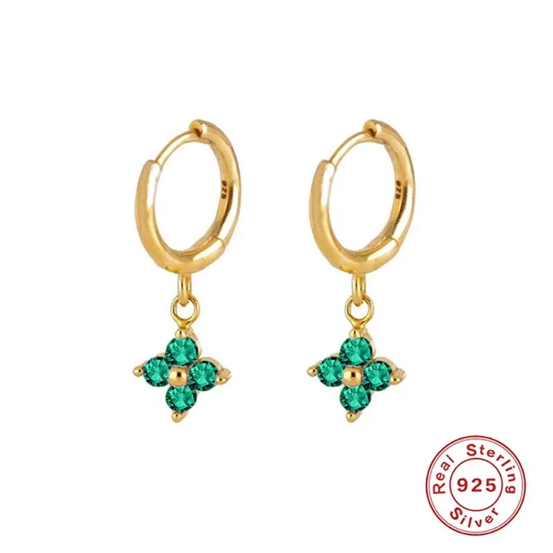 Diamond-Stud Turquoise Hoops Earrings