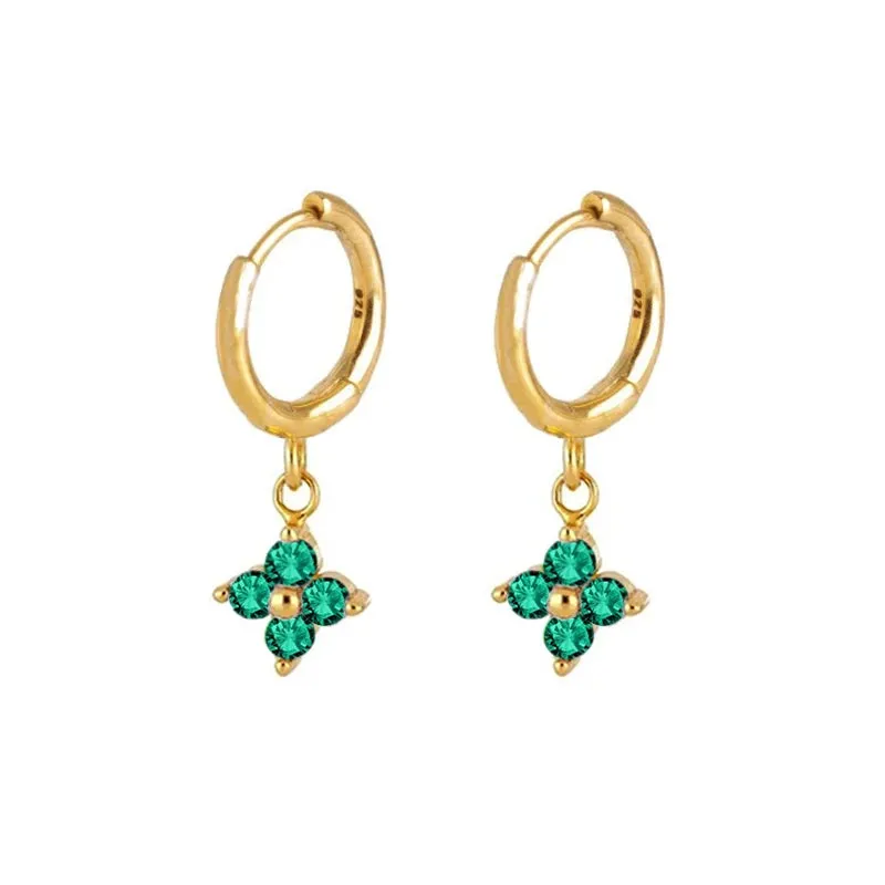 Diamond-Stud Turquoise Hoops Earrings