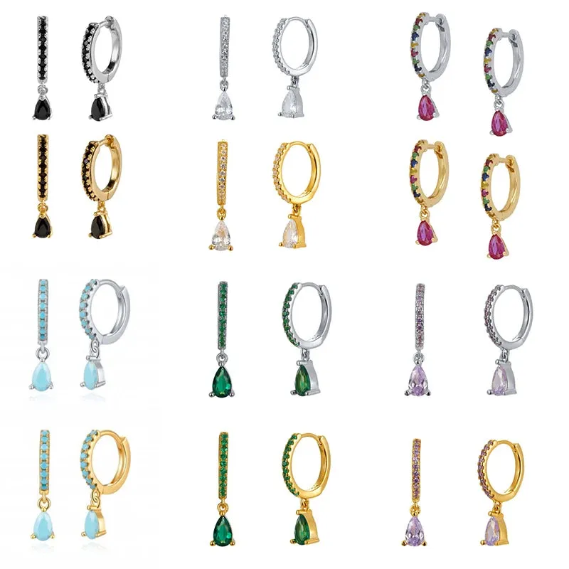 Diamond-Stud Turquoise Hoops Earrings
