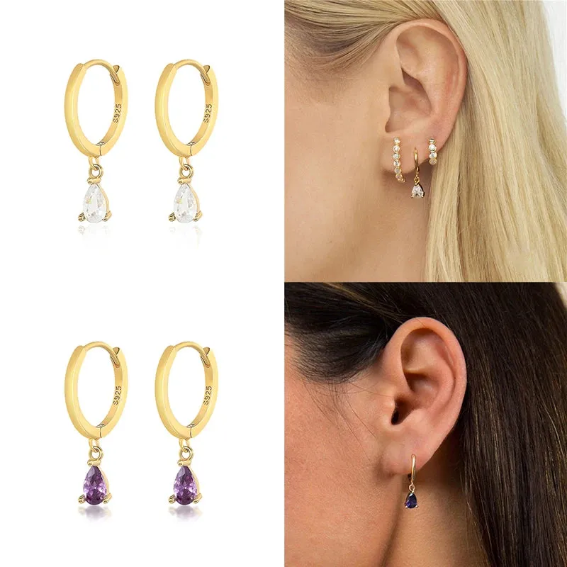 Diamond-Stud Turquoise Hoops Earrings