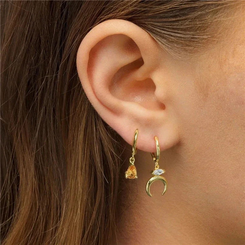 Diamond-Stud Turquoise Hoops Earrings