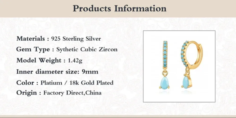 Diamond-Stud Turquoise Hoops Earrings