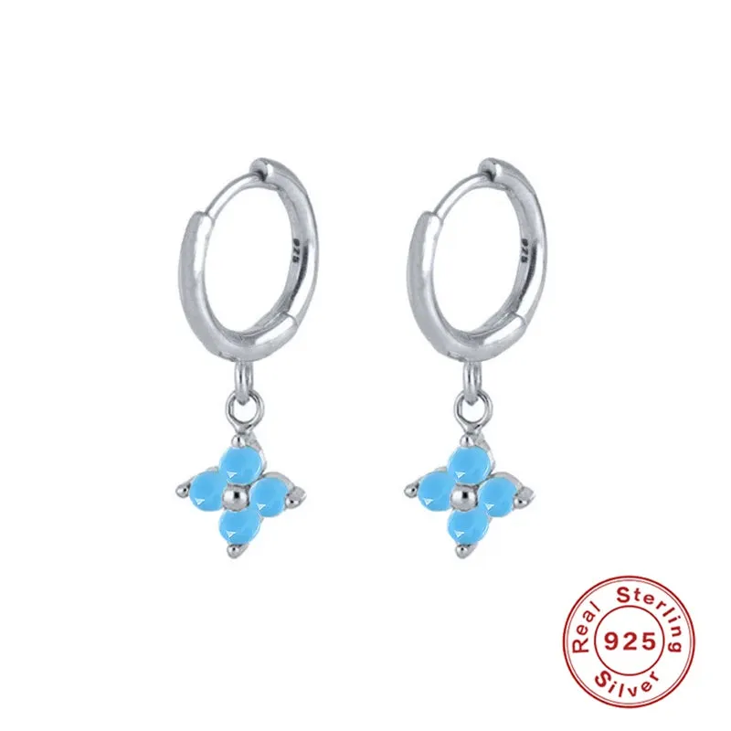 Diamond-Stud Turquoise Hoops Earrings