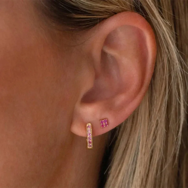 Diamond-Stud Turquoise Hoops Earrings