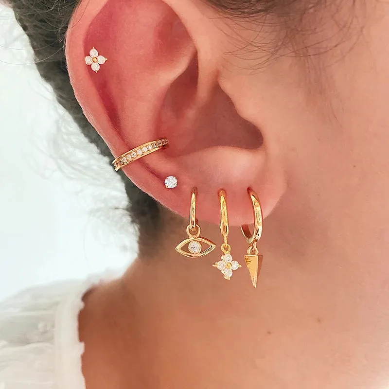 Diamond-Stud Turquoise Hoops Earrings