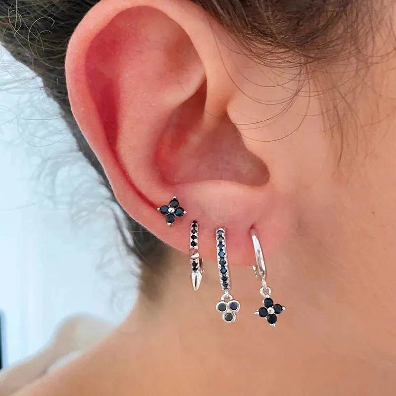 Diamond-Stud Turquoise Hoops Earrings