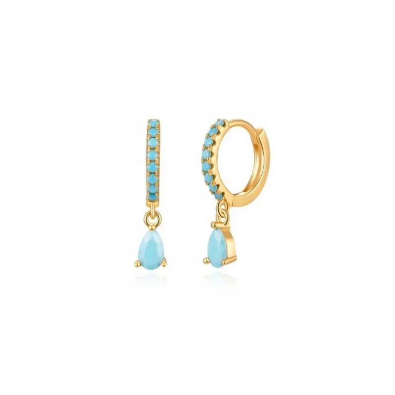Diamond-Stud Turquoise Hoops Earrings