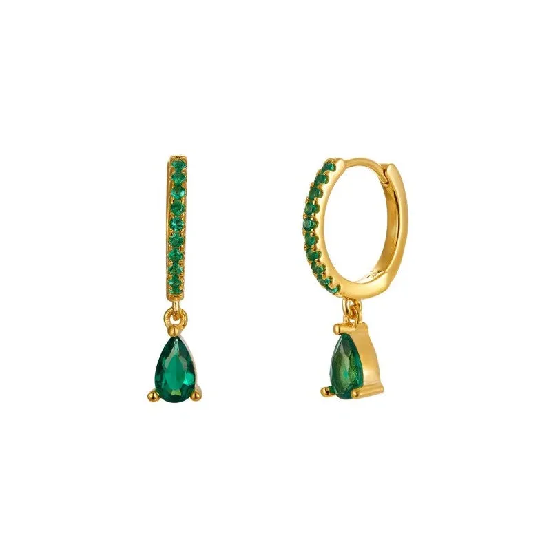 Diamond-Stud Turquoise Hoops Earrings