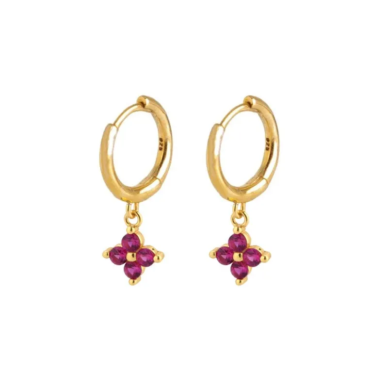 Diamond-Stud Turquoise Hoops Earrings