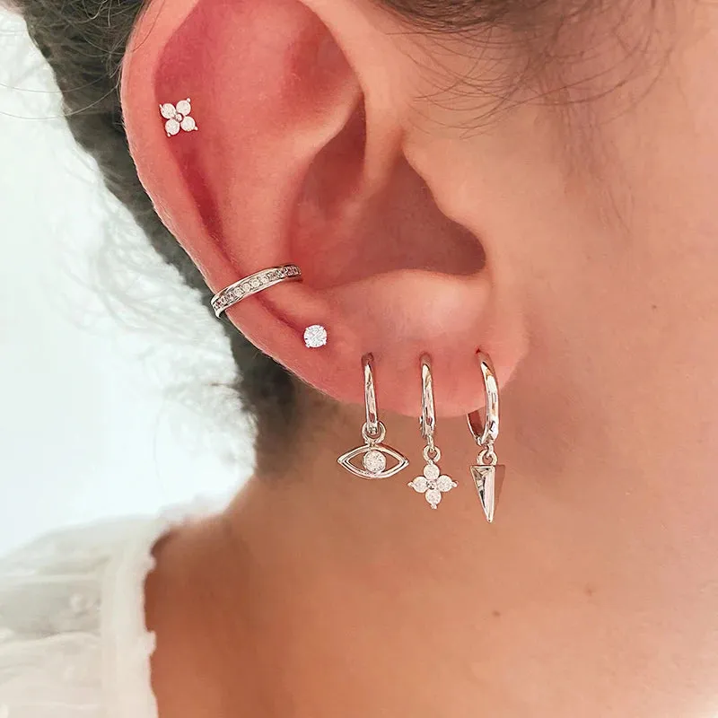 Diamond-Stud Turquoise Hoops Earrings