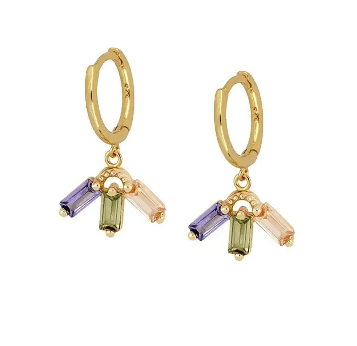 Diamond-Stud Turquoise Hoops Earrings