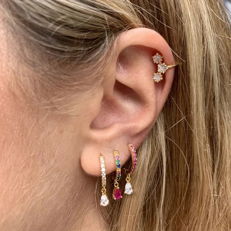 Diamond-Stud Turquoise Hoops Earrings