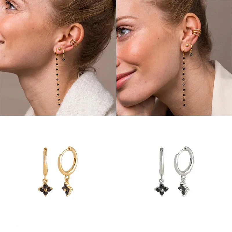 Diamond-Stud Turquoise Hoops Earrings