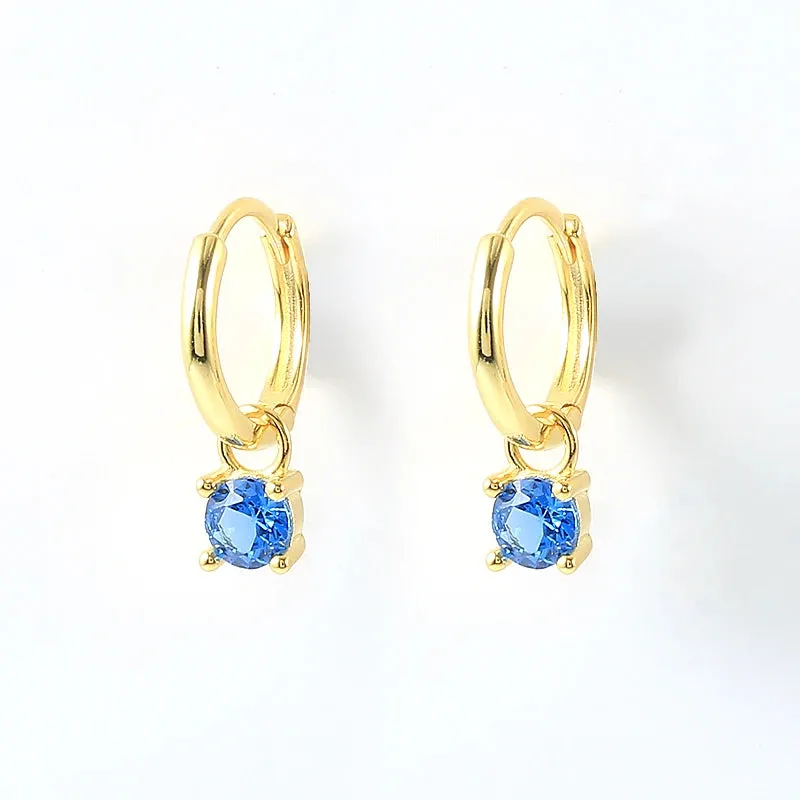 Diamond-Stud Turquoise Hoops Earrings