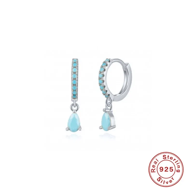 Diamond-Stud Turquoise Hoops Earrings
