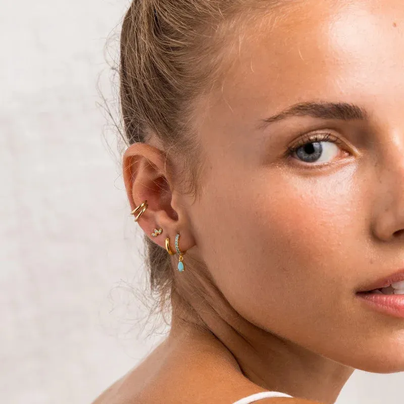 Diamond-Stud Turquoise Hoops Earrings