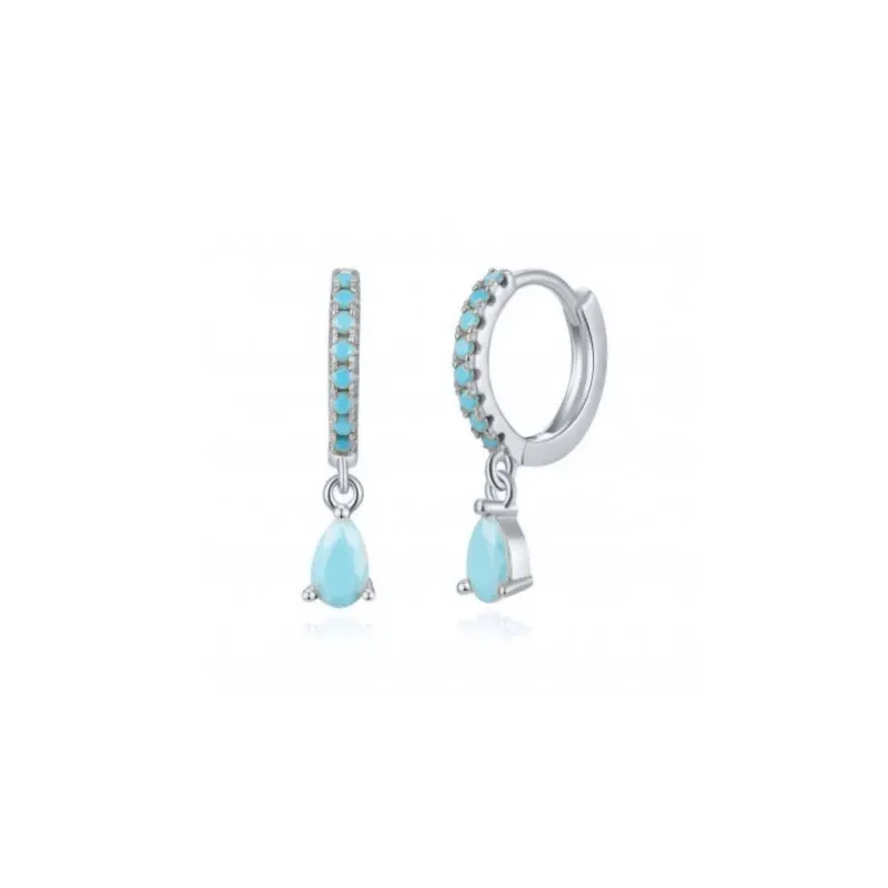 Diamond-Stud Turquoise Hoops Earrings