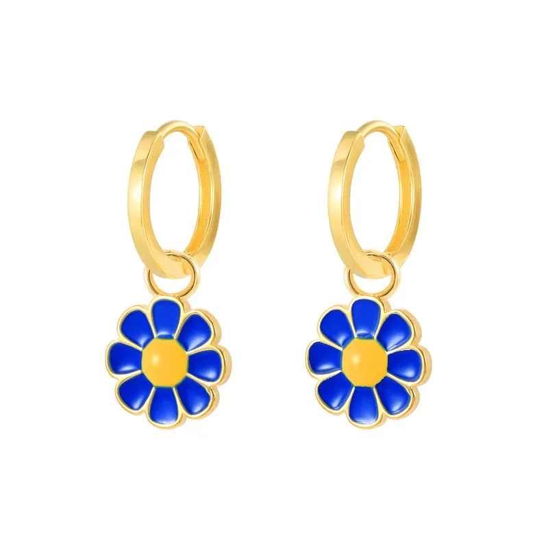 Diamond-Stud Turquoise Hoops Earrings