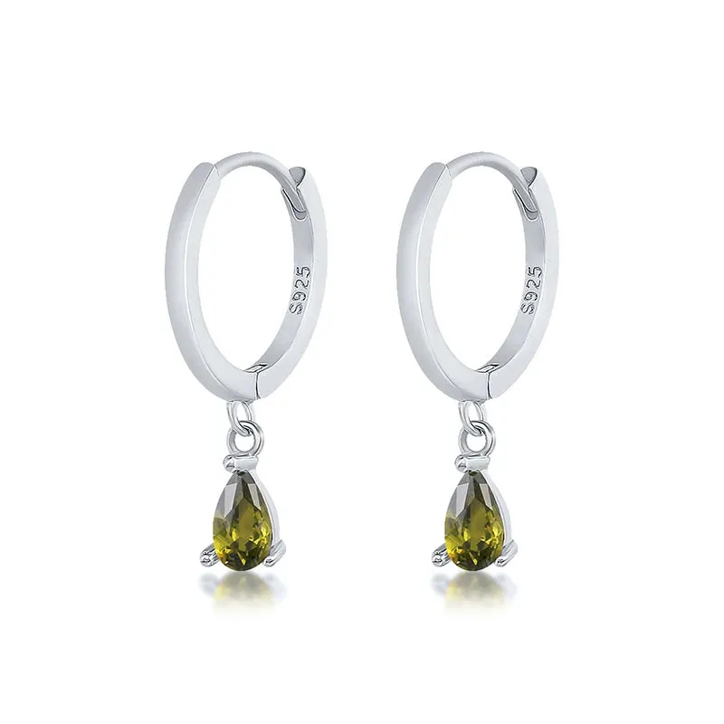Diamond-Stud Turquoise Hoops Earrings