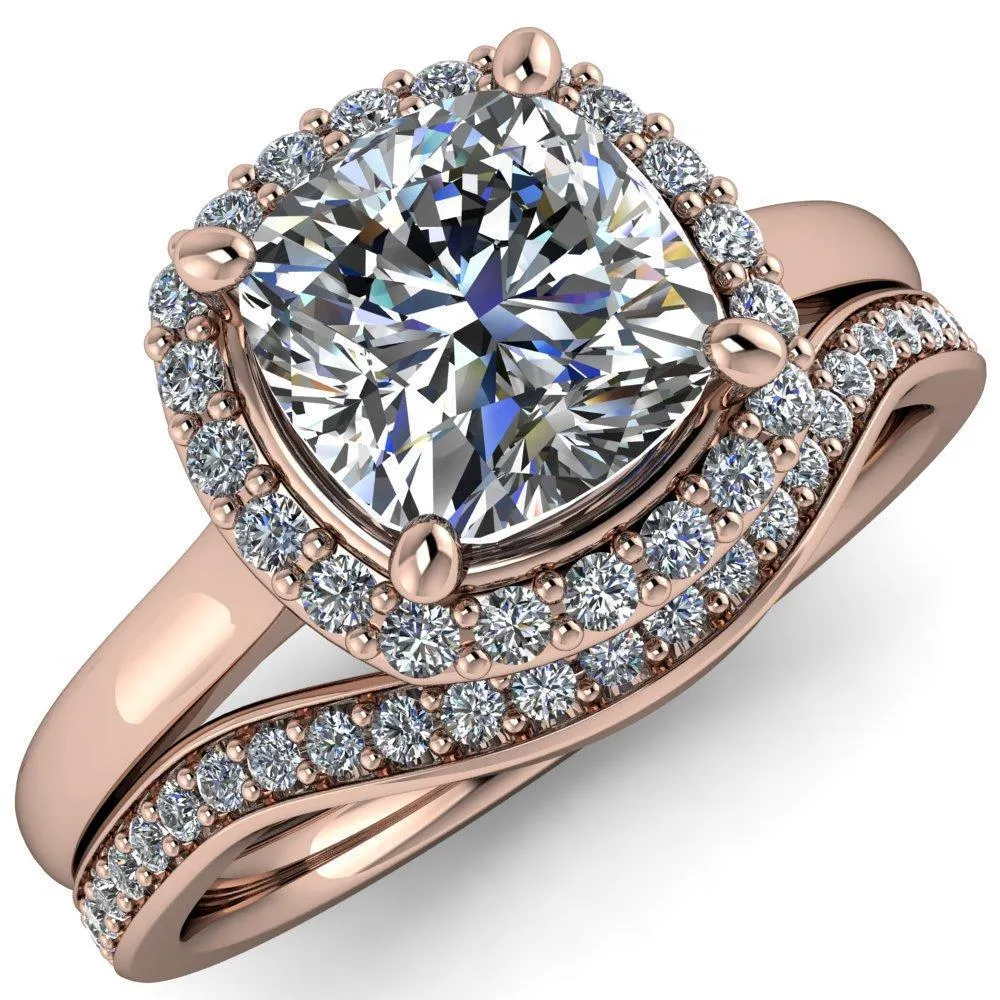 Diana Cushion Center Stone 4 Prong Halo Flower Basket Engagement Ring