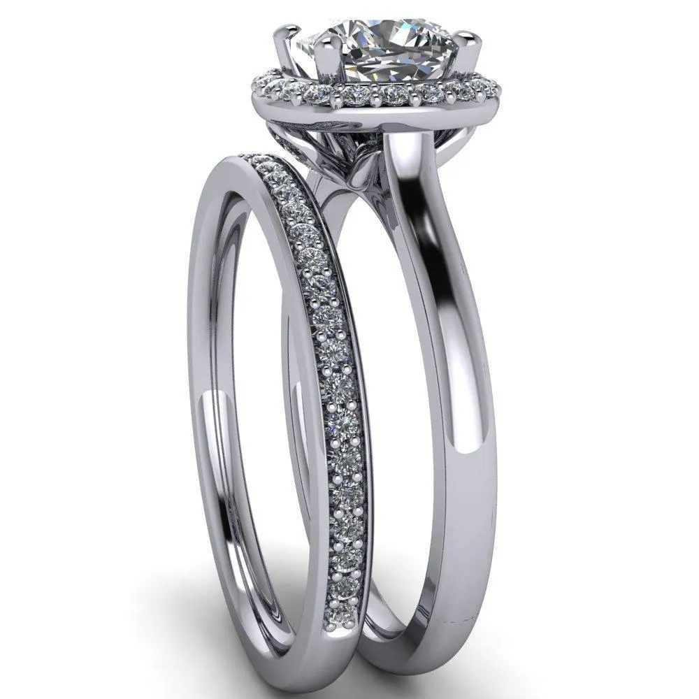 Diana Cushion Center Stone 4 Prong Halo Flower Basket Engagement Ring