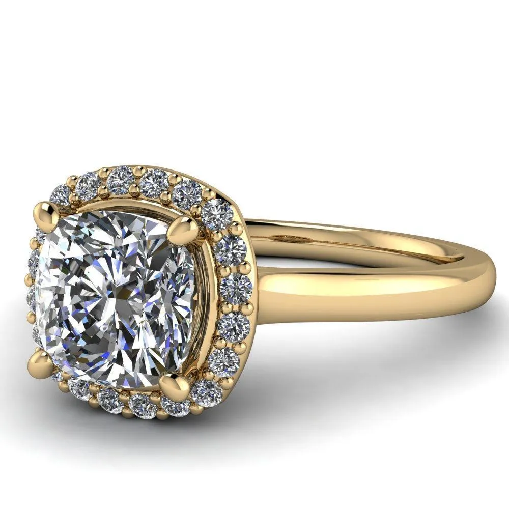 Diana Cushion Center Stone 4 Prong Halo Flower Basket Engagement Ring